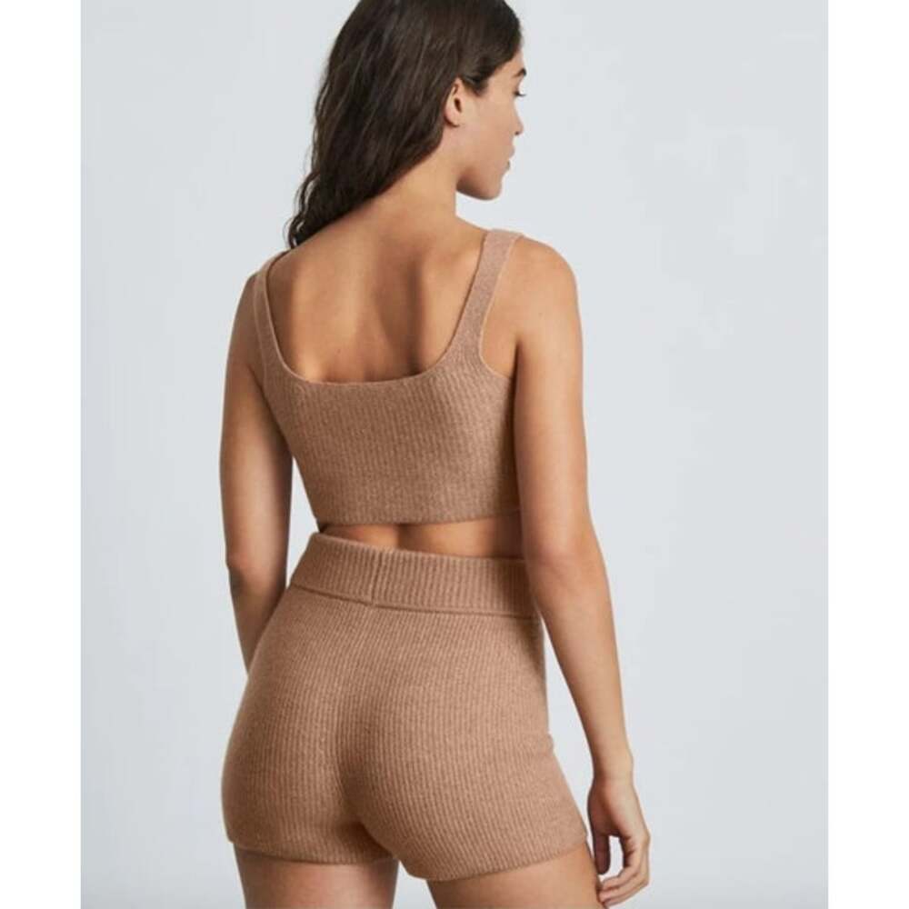 EVERLANE Crop Top Size S Camel Tan Stretch Wool Yak Knit Soft NEW - Picture 2 of 10